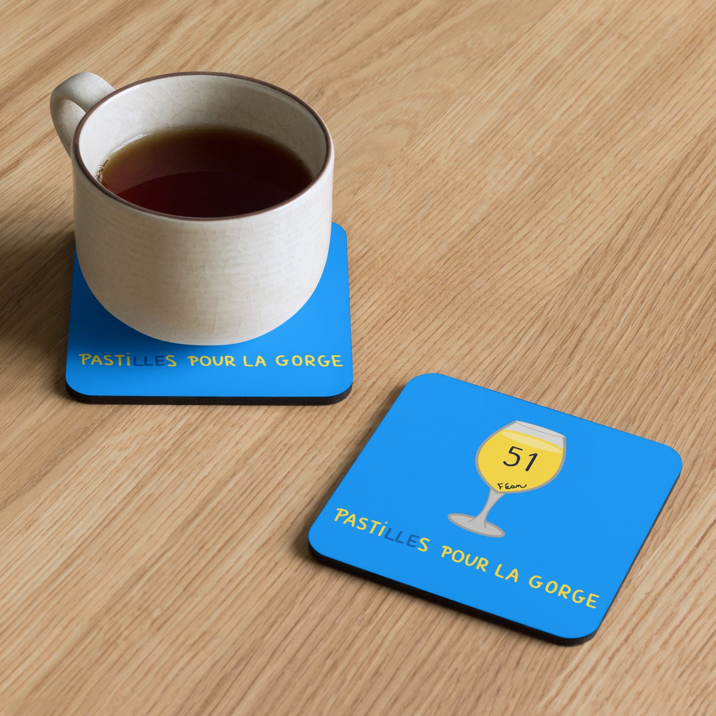 Lot de 2 sous-verres - "Pasti(lle)s pour la gorge" - bleu
