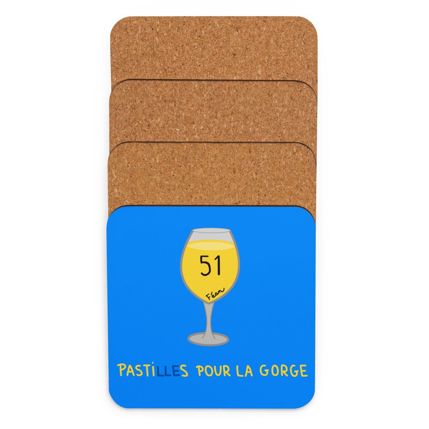 Lot de 2 sous-verres - "Pasti(lle)s pour la gorge" - bleu