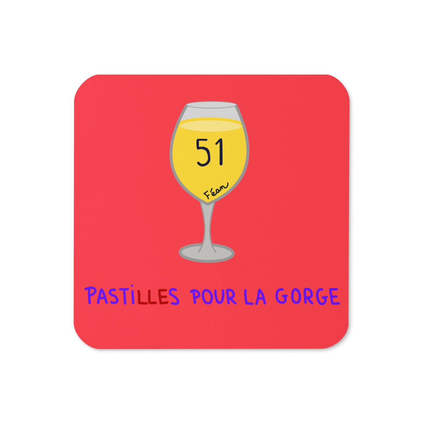 Lot de 2 sous-verres en liège "Pasti(lle)s pour la gorge"