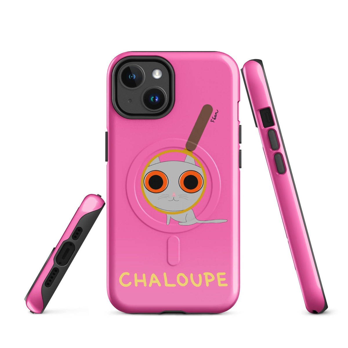 Tu mènes des enquêtes passionnantes sur ton iPhone ? Tu sais avec qui KK a passé ses dernières vacances et comment ouvrir une bouteille de vin sans tire-bouchon ?

Alors cette coque d'iPhone Chaloupe est faite pour toi, détective en herbe (à chat). Quelle que soit ta couleur pref, on a celle qu'il te faut.

En plus, le système d'aimants MagSafe® intégrés permettent une fixation sûre et une charge sans fil plus rapide. La coque est robuste et à double couche.