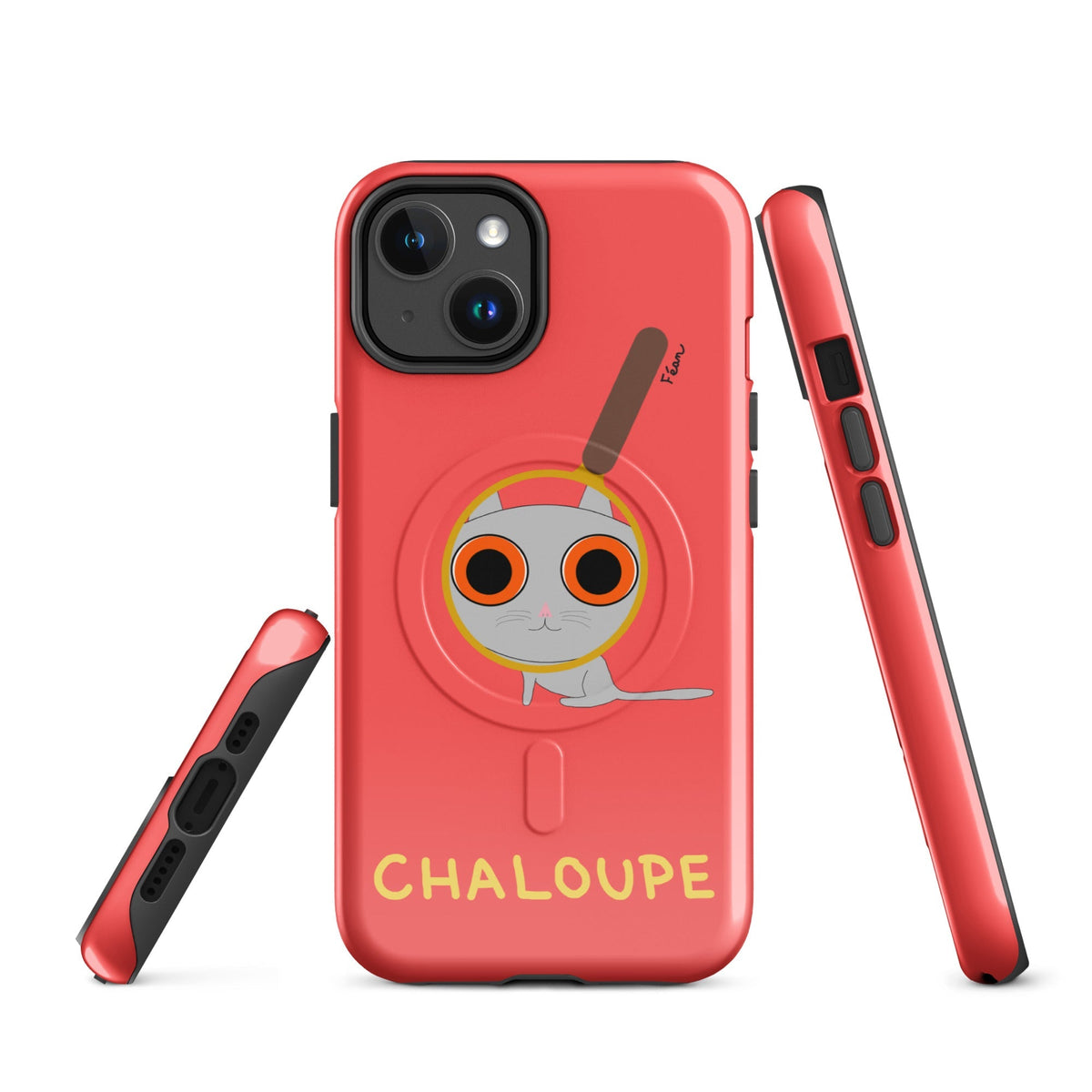 Tu mènes des enquêtes passionnantes sur ton iPhone ? Tu sais avec qui KK a passé ses dernières vacances et comment ouvrir une bouteille de vin sans tire-bouchon ?

Alors cette coque d'iPhone Chaloupe est faite pour toi, détective en herbe (à chat). Quelle que soit ta couleur pref, on a celle qu'il te faut.

En plus, le système d'aimants MagSafe® intégrés permettent une fixation sûre et une charge sans fil plus rapide. La coque est robuste et à double couche.