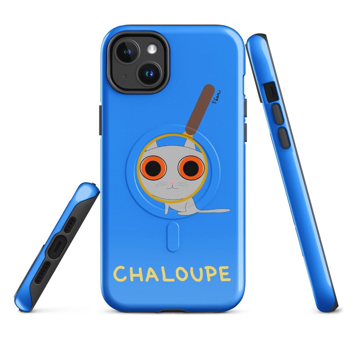 Tu mènes des enquêtes passionnantes sur ton iPhone ? Tu sais avec qui KK a passé ses dernières vacances et comment ouvrir une bouteille de vin sans tire-bouchon ?

Alors cette coque d'iPhone Chaloupe est faite pour toi, détective en herbe (à chat). Quelle que soit ta couleur pref, on a celle qu'il te faut.

En plus, le système d'aimants MagSafe® intégrés permettent une fixation sûre et une charge sans fil plus rapide. La coque est robuste et à double couche.