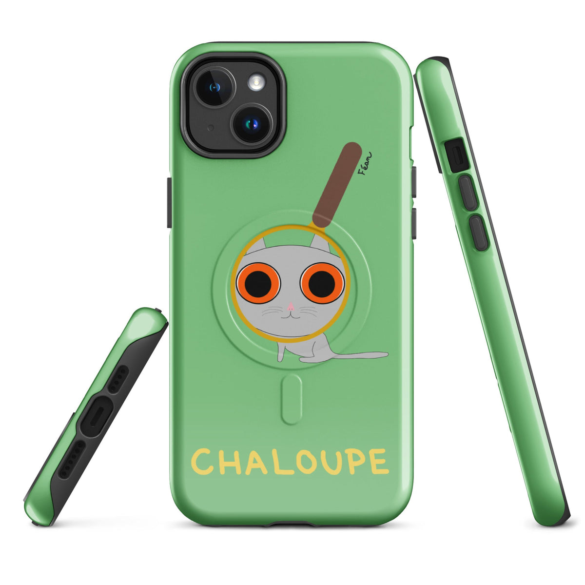 Tu mènes des enquêtes passionnantes sur ton iPhone ? Tu sais avec qui KK a passé ses dernières vacances et comment ouvrir une bouteille de vin sans tire-bouchon ?

Alors cette coque d'iPhone Chaloupe est faite pour toi, détective en herbe (à chat). Quelle que soit ta couleur pref, on a celle qu'il te faut.

En plus, le système d'aimants MagSafe® intégrés permettent une fixation sûre et une charge sans fil plus rapide. La coque est robuste et à double couche.