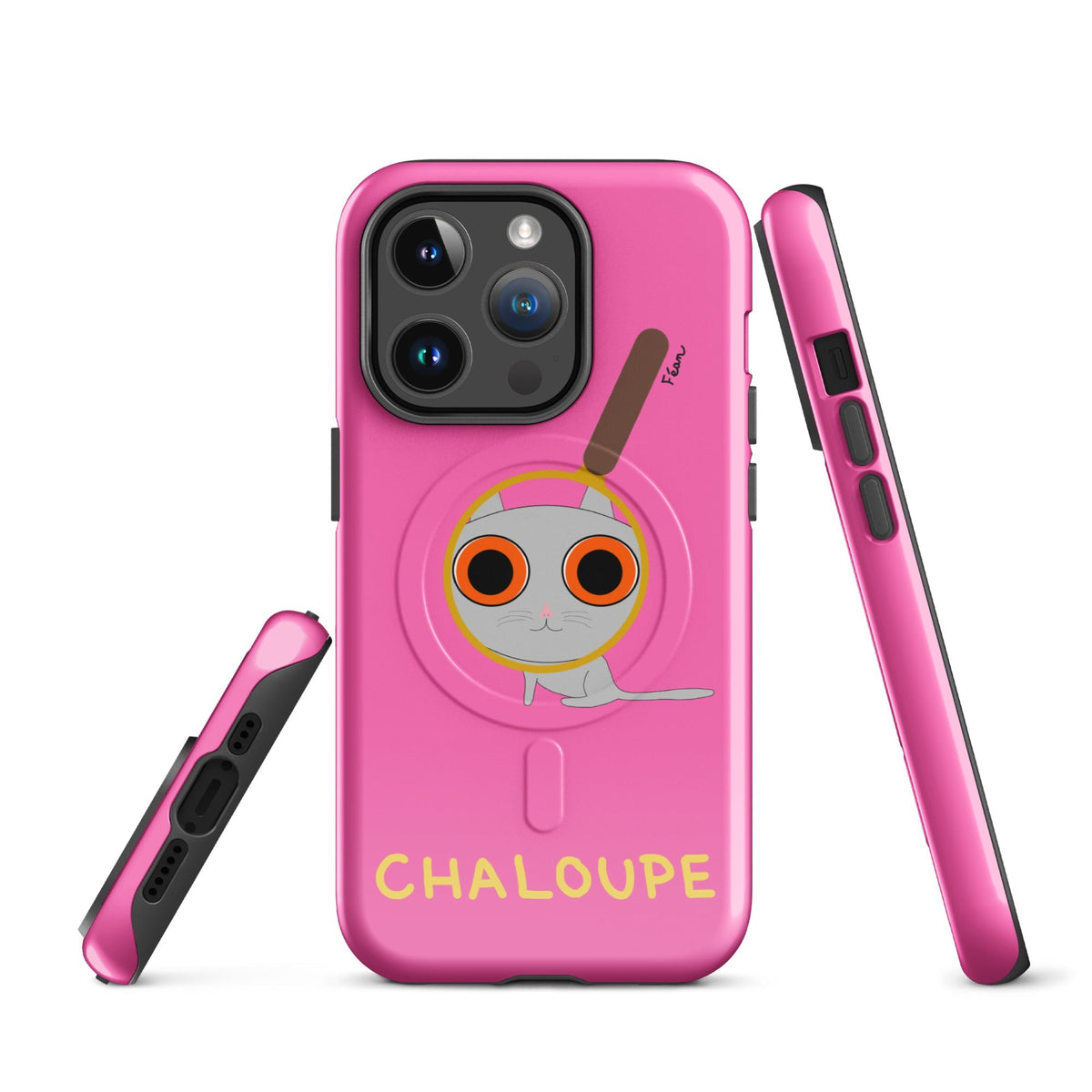 Tu mènes des enquêtes passionnantes sur ton iPhone ? Tu sais avec qui KK a passé ses dernières vacances et comment ouvrir une bouteille de vin sans tire-bouchon ?

Alors cette coque d'iPhone Chaloupe est faite pour toi, détective en herbe (à chat). Quelle que soit ta couleur pref, on a celle qu'il te faut.

En plus, le système d'aimants MagSafe® intégrés permettent une fixation sûre et une charge sans fil plus rapide. La coque est robuste et à double couche.