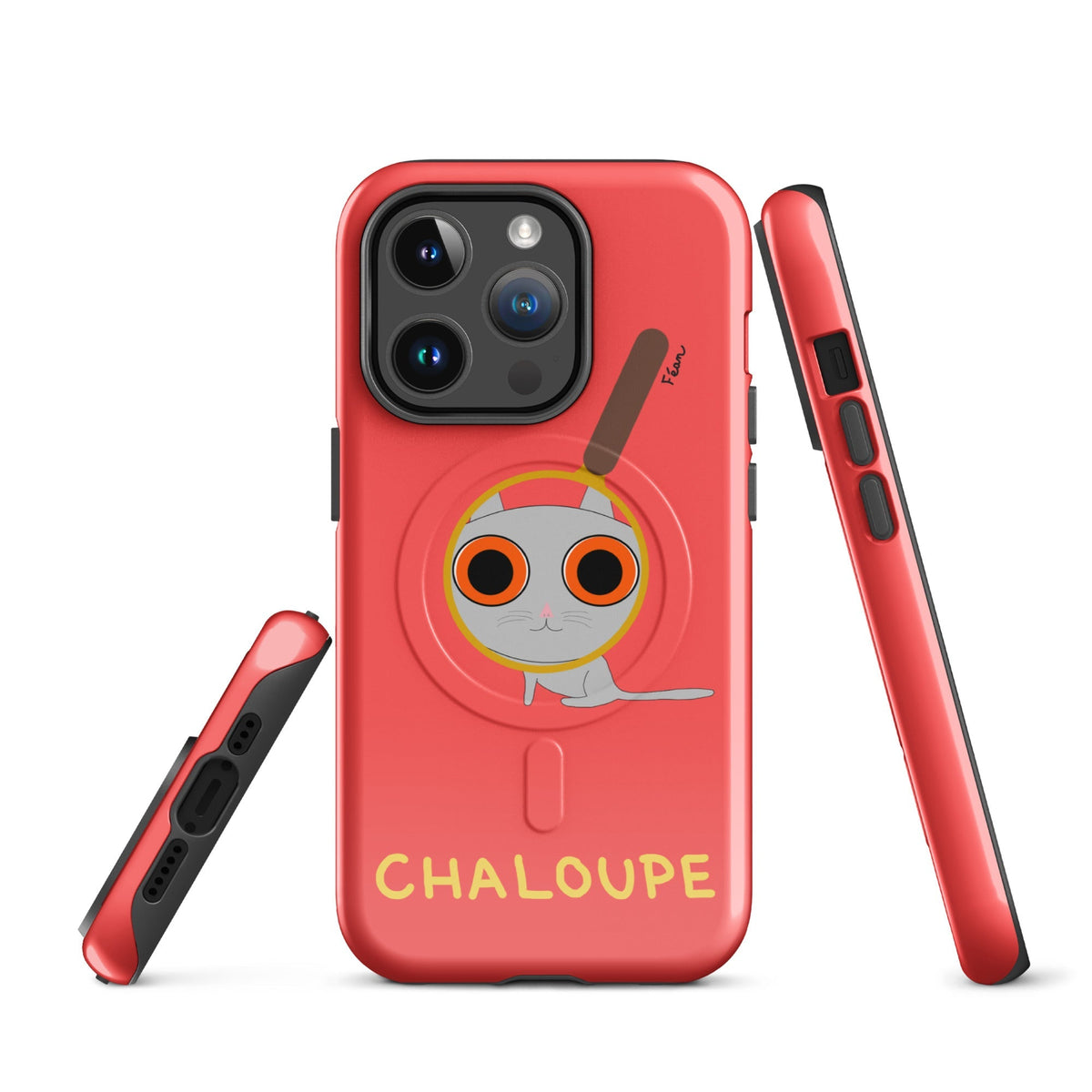 Tu mènes des enquêtes passionnantes sur ton iPhone ? Tu sais avec qui KK a passé ses dernières vacances et comment ouvrir une bouteille de vin sans tire-bouchon ?

Alors cette coque d'iPhone Chaloupe est faite pour toi, détective en herbe (à chat). Quelle que soit ta couleur pref, on a celle qu'il te faut.

En plus, le système d'aimants MagSafe® intégrés permettent une fixation sûre et une charge sans fil plus rapide. La coque est robuste et à double couche.