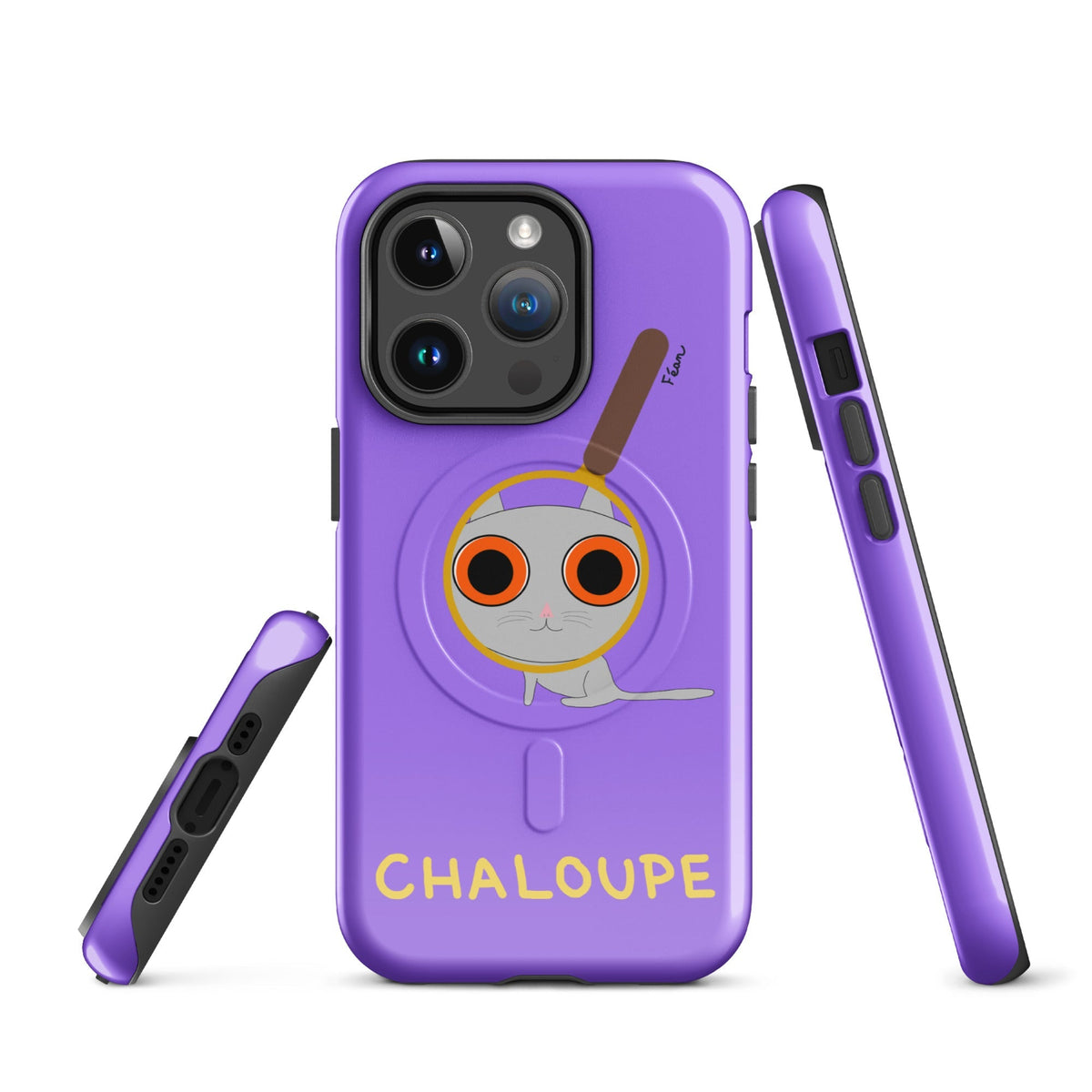 Tu mènes des enquêtes passionnantes sur ton iPhone ? Tu sais avec qui KK a passé ses dernières vacances et comment ouvrir une bouteille de vin sans tire-bouchon ?

Alors cette coque d'iPhone Chaloupe est faite pour toi, détective en herbe (à chat). Quelle que soit ta couleur pref, on a celle qu'il te faut.

En plus, le système d'aimants MagSafe® intégrés permettent une fixation sûre et une charge sans fil plus rapide. La coque est robuste et à double couche.