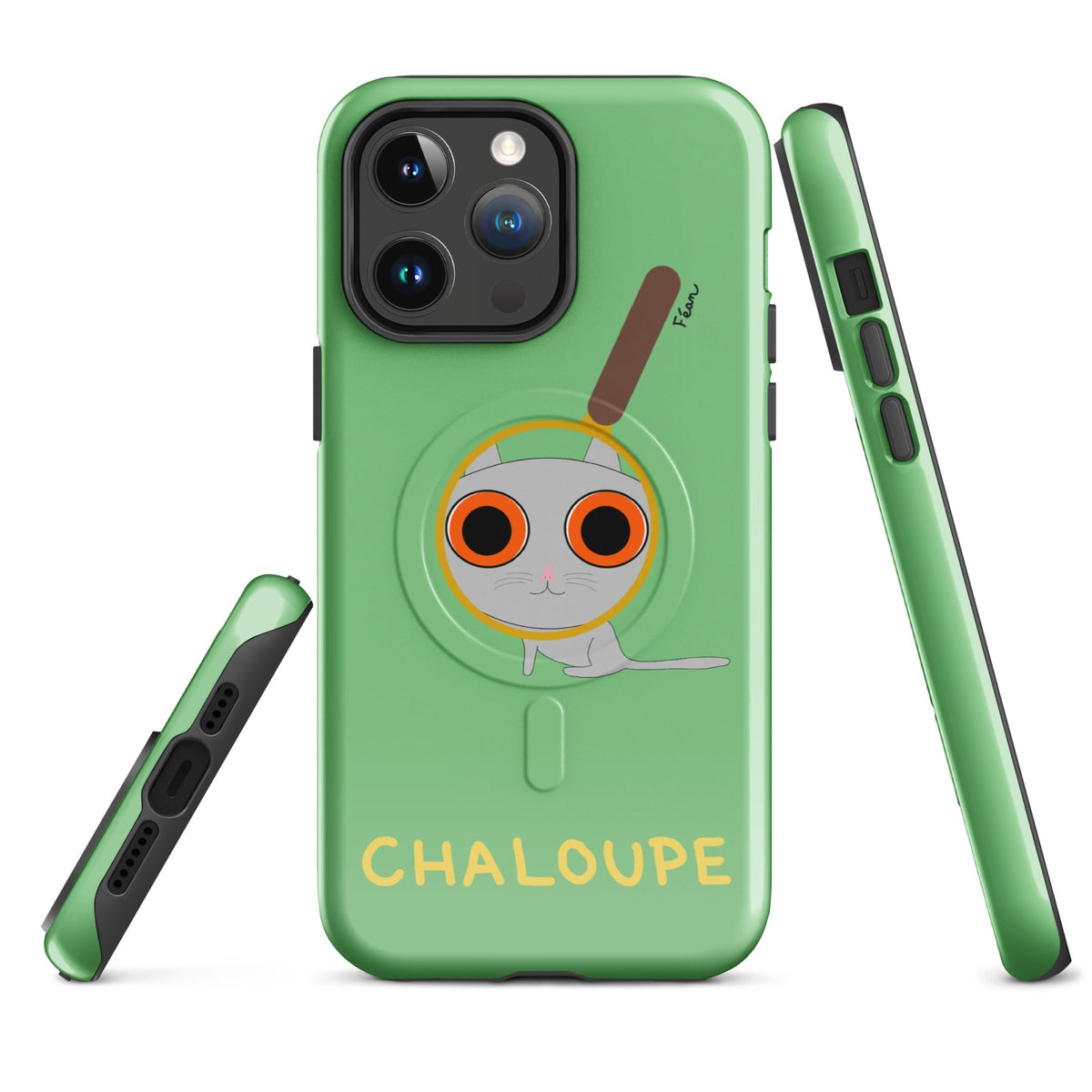 Tu mènes des enquêtes passionnantes sur ton iPhone ? Tu sais avec qui KK a passé ses dernières vacances et comment ouvrir une bouteille de vin sans tire-bouchon ?

Alors cette coque d'iPhone Chaloupe est faite pour toi, détective en herbe (à chat). Quelle que soit ta couleur pref, on a celle qu'il te faut.

En plus, le système d'aimants MagSafe® intégrés permettent une fixation sûre et une charge sans fil plus rapide. La coque est robuste et à double couche.