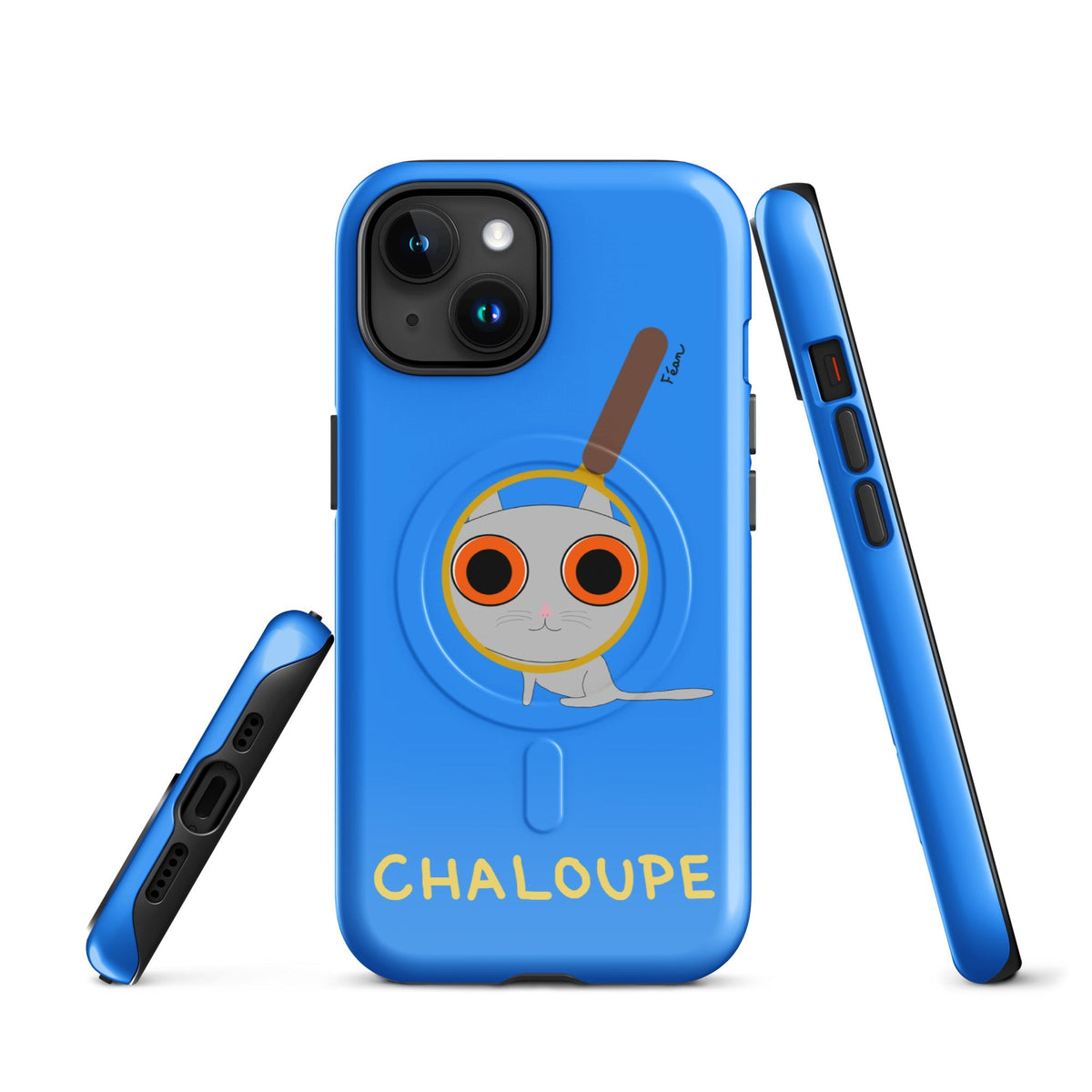 Tu mènes des enquêtes passionnantes sur ton iPhone ? Tu sais avec qui KK a passé ses dernières vacances et comment ouvrir une bouteille de vin sans tire-bouchon ?

Alors cette coque d'iPhone Chaloupe est faite pour toi, détective en herbe (à chat). Quelle que soit ta couleur pref, on a celle qu'il te faut.

En plus, le système d'aimants MagSafe® intégrés permettent une fixation sûre et une charge sans fil plus rapide. La coque est robuste et à double couche.