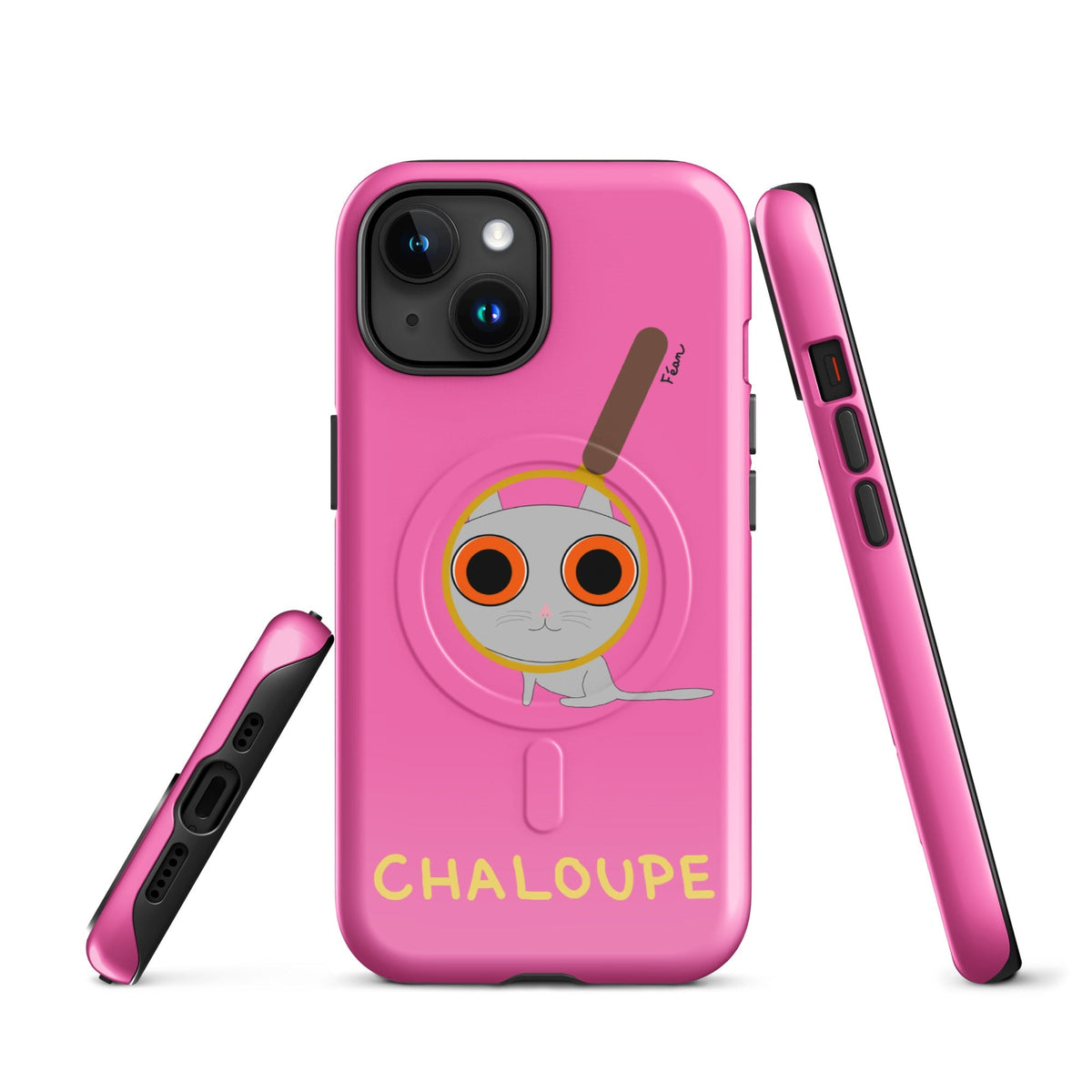 Tu mènes des enquêtes passionnantes sur ton iPhone ? Tu sais avec qui KK a passé ses dernières vacances et comment ouvrir une bouteille de vin sans tire-bouchon ?

Alors cette coque d'iPhone Chaloupe est faite pour toi, détective en herbe (à chat). Quelle que soit ta couleur pref, on a celle qu'il te faut.

En plus, le système d'aimants MagSafe® intégrés permettent une fixation sûre et une charge sans fil plus rapide. La coque est robuste et à double couche.