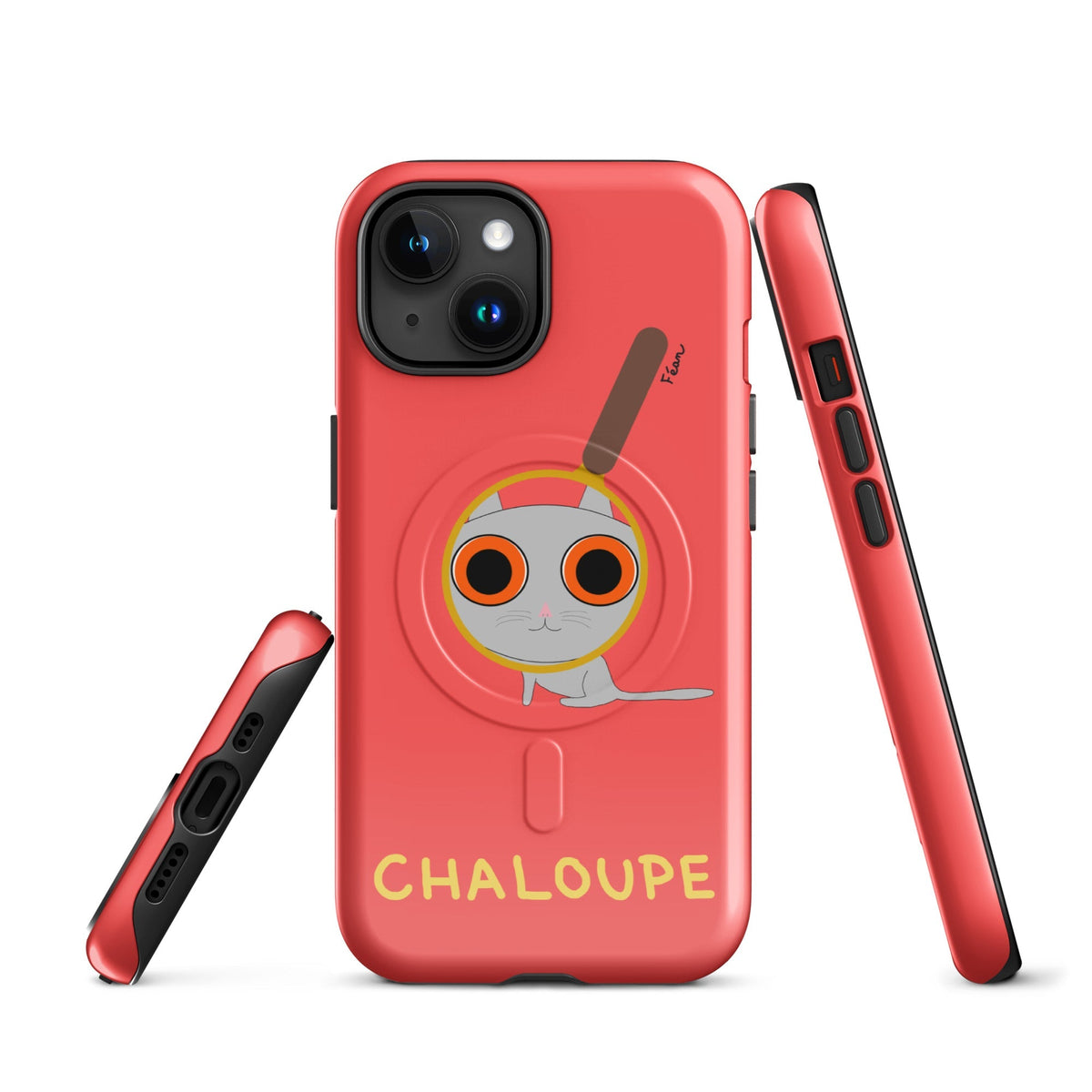 Tu mènes des enquêtes passionnantes sur ton iPhone ? Tu sais avec qui KK a passé ses dernières vacances et comment ouvrir une bouteille de vin sans tire-bouchon ?

Alors cette coque d'iPhone Chaloupe est faite pour toi, détective en herbe (à chat). Quelle que soit ta couleur pref, on a celle qu'il te faut.

En plus, le système d'aimants MagSafe® intégrés permettent une fixation sûre et une charge sans fil plus rapide. La coque est robuste et à double couche.