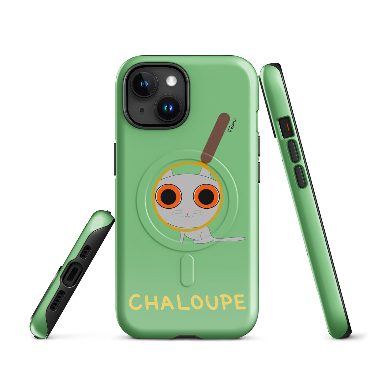 Tu mènes des enquêtes passionnantes sur ton iPhone ? Tu sais avec qui KK a passé ses dernières vacances et comment ouvrir une bouteille de vin sans tire-bouchon ?

Alors cette coque d'iPhone Chaloupe est faite pour toi, détective en herbe (à chat). Quelle que soit ta couleur pref, on a celle qu'il te faut.

En plus, le système d'aimants MagSafe® intégrés permettent une fixation sûre et une charge sans fil plus rapide. La coque est robuste et à double couche.