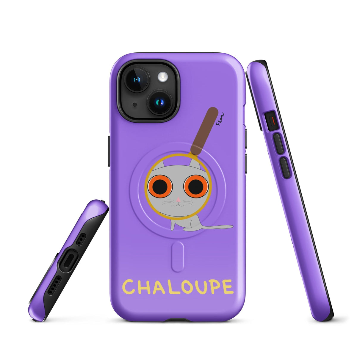 Tu mènes des enquêtes passionnantes sur ton iPhone ? Tu sais avec qui KK a passé ses dernières vacances et comment ouvrir une bouteille de vin sans tire-bouchon ?

Alors cette coque d'iPhone Chaloupe est faite pour toi, détective en herbe (à chat). Quelle que soit ta couleur pref, on a celle qu'il te faut.

En plus, le système d'aimants MagSafe® intégrés permettent une fixation sûre et une charge sans fil plus rapide. La coque est robuste et à double couche.