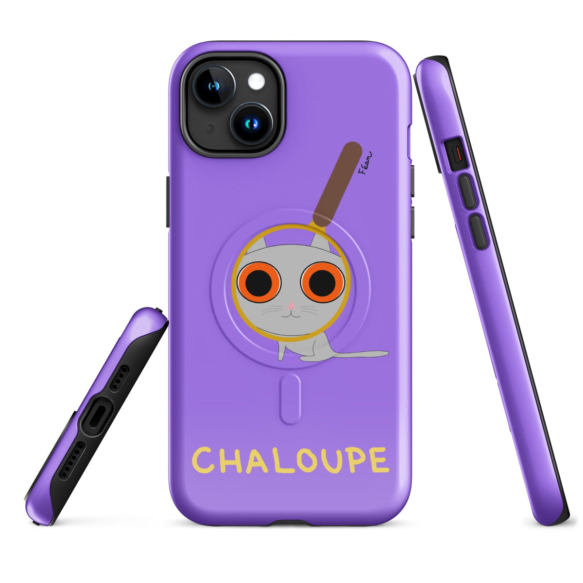 Tu mènes des enquêtes passionnantes sur ton iPhone ? Tu sais avec qui KK a passé ses dernières vacances et comment ouvrir une bouteille de vin sans tire-bouchon ?

Alors cette coque d'iPhone Chaloupe est faite pour toi, détective en herbe (à chat). Quelle que soit ta couleur pref, on a celle qu'il te faut.

En plus, le système d'aimants MagSafe® intégrés permettent une fixation sûre et une charge sans fil plus rapide. La coque est robuste et à double couche.