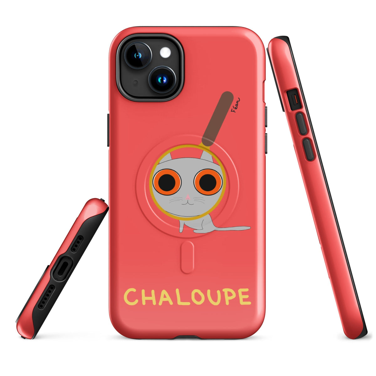 Tu mènes des enquêtes passionnantes sur ton iPhone ? Tu sais avec qui KK a passé ses dernières vacances et comment ouvrir une bouteille de vin sans tire-bouchon ?

Alors cette coque d'iPhone Chaloupe est faite pour toi, détective en herbe (à chat). Quelle que soit ta couleur pref, on a celle qu'il te faut.

En plus, le système d'aimants MagSafe® intégrés permettent une fixation sûre et une charge sans fil plus rapide. La coque est robuste et à double couche.
