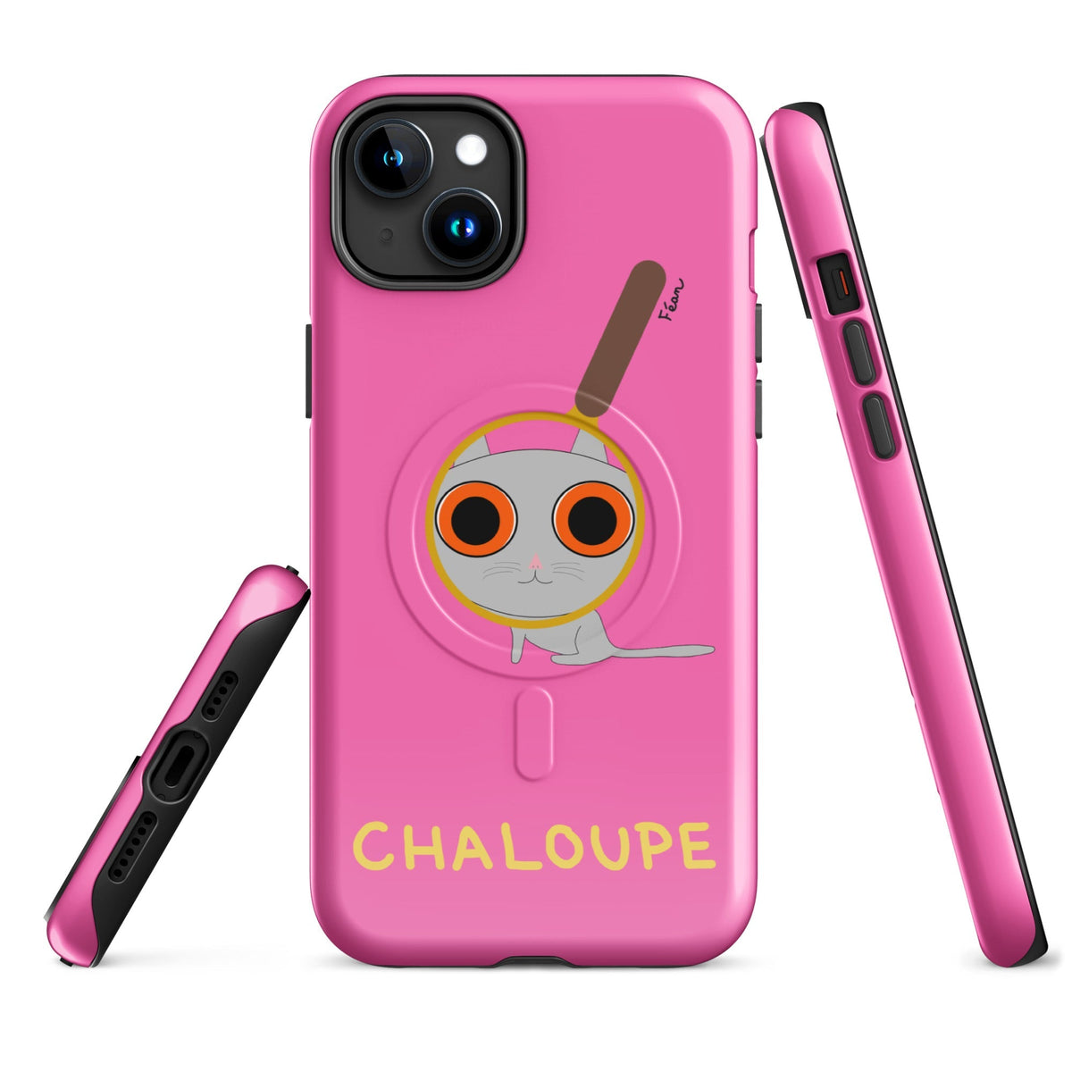 Tu mènes des enquêtes passionnantes sur ton iPhone ? Tu sais avec qui KK a passé ses dernières vacances et comment ouvrir une bouteille de vin sans tire-bouchon ?

Alors cette coque d'iPhone Chaloupe est faite pour toi, détective en herbe (à chat). Quelle que soit ta couleur pref, on a celle qu'il te faut.

En plus, le système d'aimants MagSafe® intégrés permettent une fixation sûre et une charge sans fil plus rapide. La coque est robuste et à double couche.