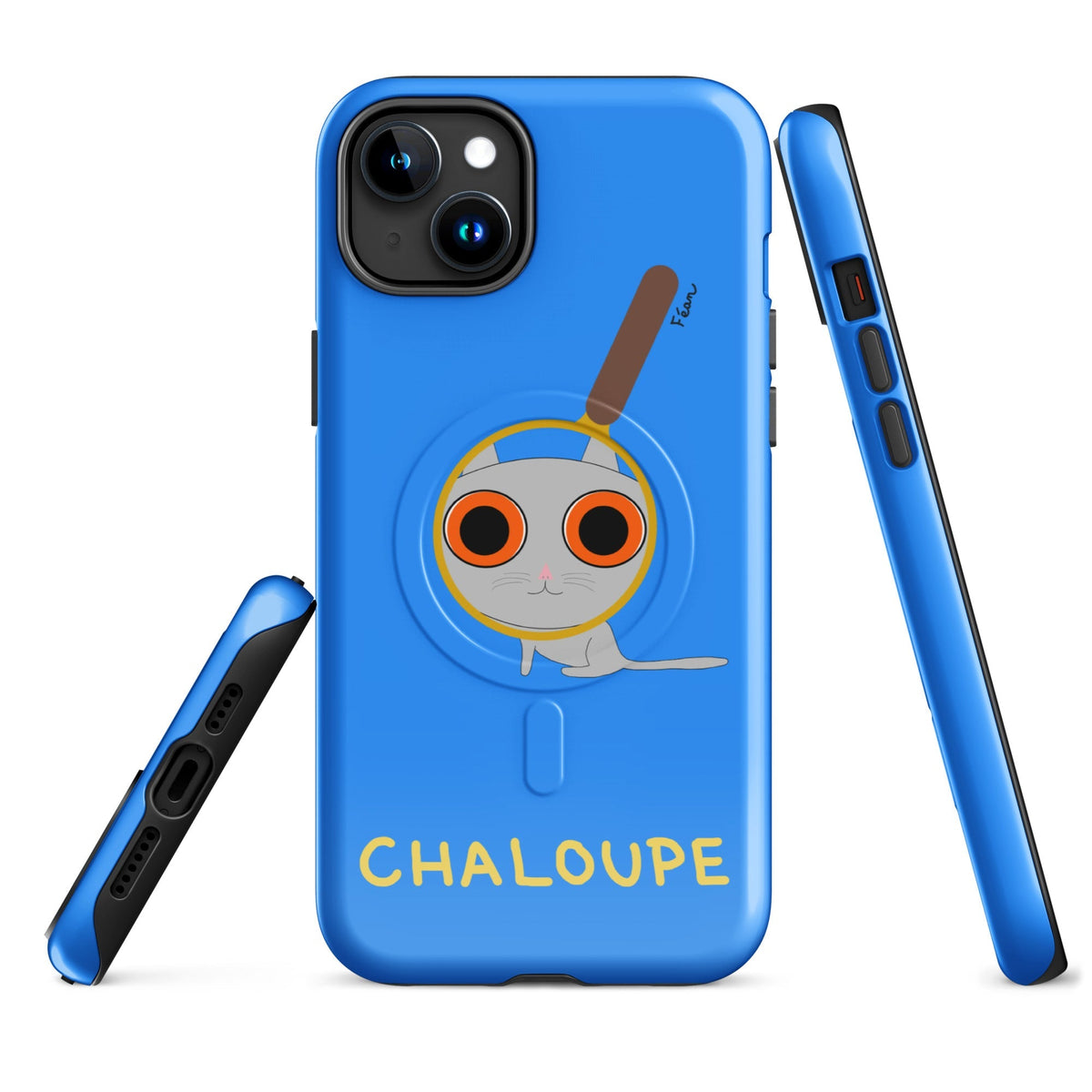 Tu mènes des enquêtes passionnantes sur ton iPhone ? Tu sais avec qui KK a passé ses dernières vacances et comment ouvrir une bouteille de vin sans tire-bouchon ?

Alors cette coque d'iPhone Chaloupe est faite pour toi, détective en herbe (à chat). Quelle que soit ta couleur pref, on a celle qu'il te faut.

En plus, le système d'aimants MagSafe® intégrés permettent une fixation sûre et une charge sans fil plus rapide. La coque est robuste et à double couche.
