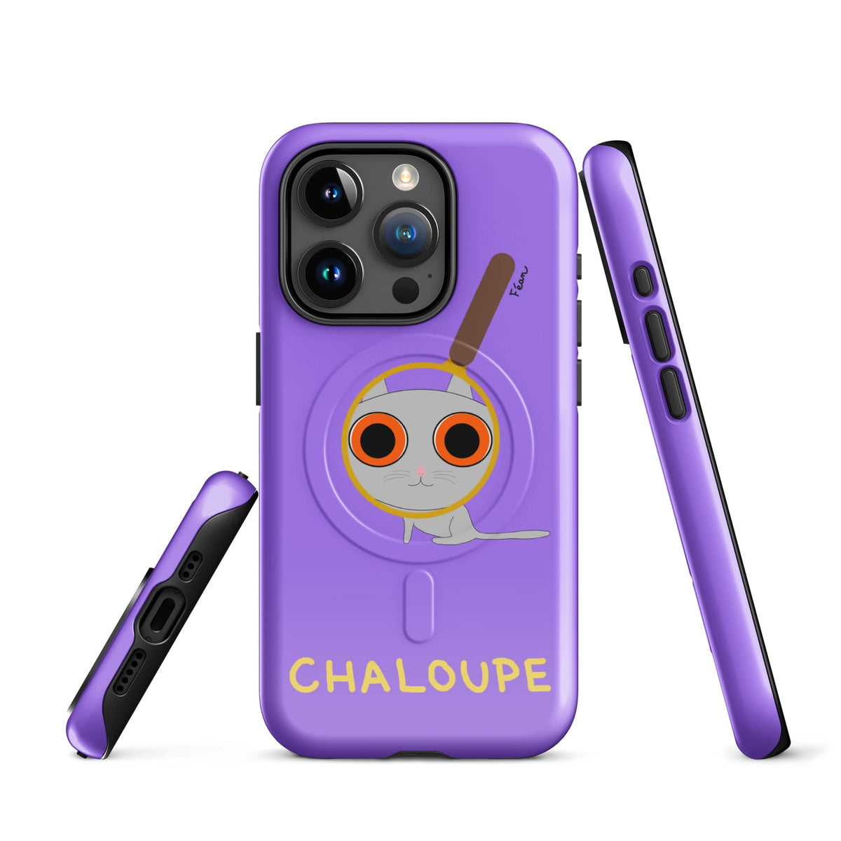 Tu mènes des enquêtes passionnantes sur ton iPhone ? Tu sais avec qui KK a passé ses dernières vacances et comment ouvrir une bouteille de vin sans tire-bouchon ?

Alors cette coque d'iPhone Chaloupe est faite pour toi, détective en herbe (à chat). Quelle que soit ta couleur pref, on a celle qu'il te faut.

En plus, le système d'aimants MagSafe® intégrés permettent une fixation sûre et une charge sans fil plus rapide. La coque est robuste et à double couche.