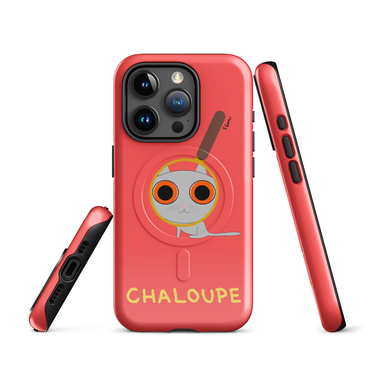 Tu mènes des enquêtes passionnantes sur ton iPhone ? Tu sais avec qui KK a passé ses dernières vacances et comment ouvrir une bouteille de vin sans tire-bouchon ?

Alors cette coque d'iPhone Chaloupe est faite pour toi, détective en herbe (à chat). Quelle que soit ta couleur pref, on a celle qu'il te faut.

En plus, le système d'aimants MagSafe® intégrés permettent une fixation sûre et une charge sans fil plus rapide. La coque est robuste et à double couche.