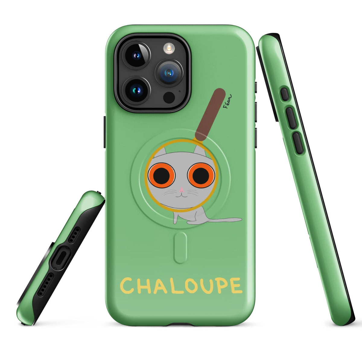 Tu mènes des enquêtes passionnantes sur ton iPhone ? Tu sais avec qui KK a passé ses dernières vacances et comment ouvrir une bouteille de vin sans tire-bouchon ?

Alors cette coque d'iPhone Chaloupe est faite pour toi, détective en herbe (à chat). Quelle que soit ta couleur pref, on a celle qu'il te faut.

En plus, le système d'aimants MagSafe® intégrés permettent une fixation sûre et une charge sans fil plus rapide. La coque est robuste et à double couche.