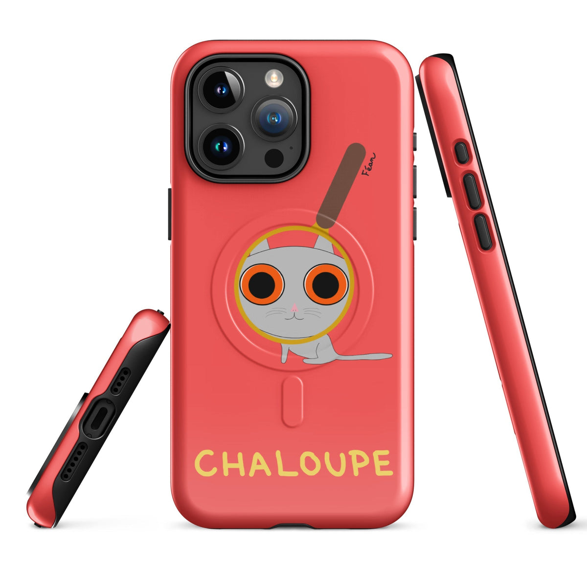 Tu mènes des enquêtes passionnantes sur ton iPhone ? Tu sais avec qui KK a passé ses dernières vacances et comment ouvrir une bouteille de vin sans tire-bouchon ?

Alors cette coque d'iPhone Chaloupe est faite pour toi, détective en herbe (à chat). Quelle que soit ta couleur pref, on a celle qu'il te faut.

En plus, le système d'aimants MagSafe® intégrés permettent une fixation sûre et une charge sans fil plus rapide. La coque est robuste et à double couche.