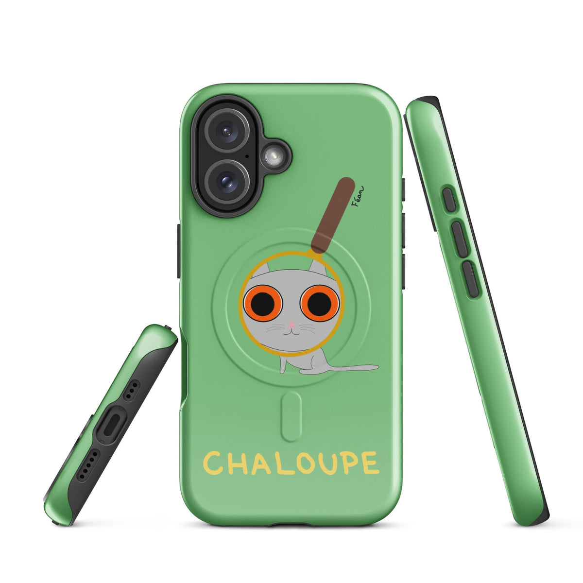 Tu mènes des enquêtes passionnantes sur ton iPhone ? Tu sais avec qui KK a passé ses dernières vacances et comment ouvrir une bouteille de vin sans tire-bouchon ?

Alors cette coque d'iPhone Chaloupe est faite pour toi, détective en herbe (à chat). Quelle que soit ta couleur pref, on a celle qu'il te faut.

En plus, le système d'aimants MagSafe® intégrés permettent une fixation sûre et une charge sans fil plus rapide. La coque est robuste et à double couche.