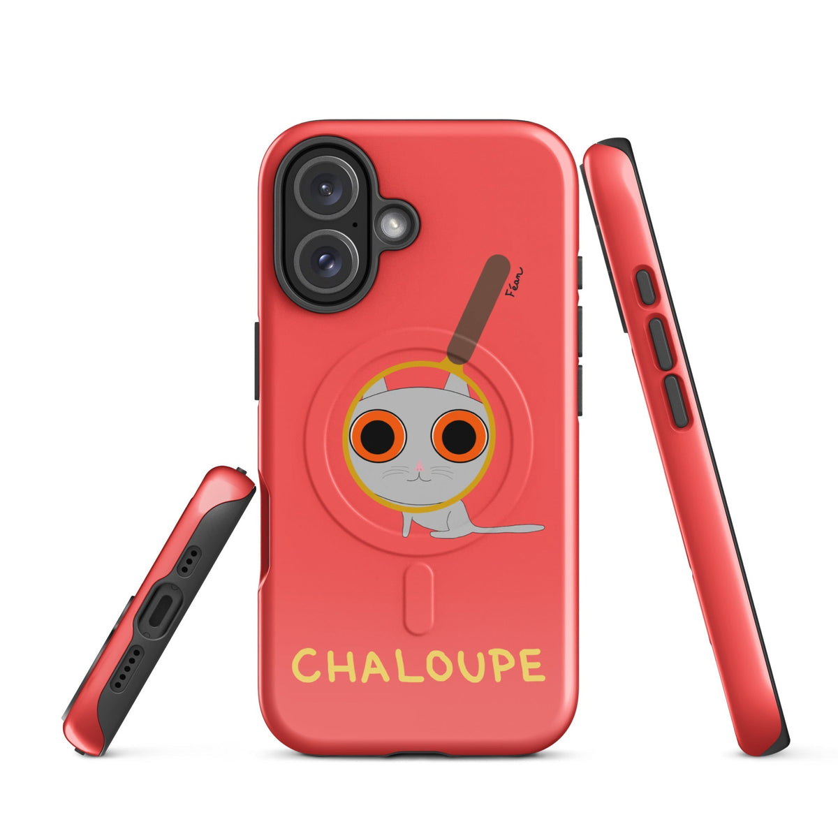 Tu mènes des enquêtes passionnantes sur ton iPhone ? Tu sais avec qui KK a passé ses dernières vacances et comment ouvrir une bouteille de vin sans tire-bouchon ?

Alors cette coque d'iPhone Chaloupe est faite pour toi, détective en herbe (à chat). Quelle que soit ta couleur pref, on a celle qu'il te faut.

En plus, le système d'aimants MagSafe® intégrés permettent une fixation sûre et une charge sans fil plus rapide. La coque est robuste et à double couche.
