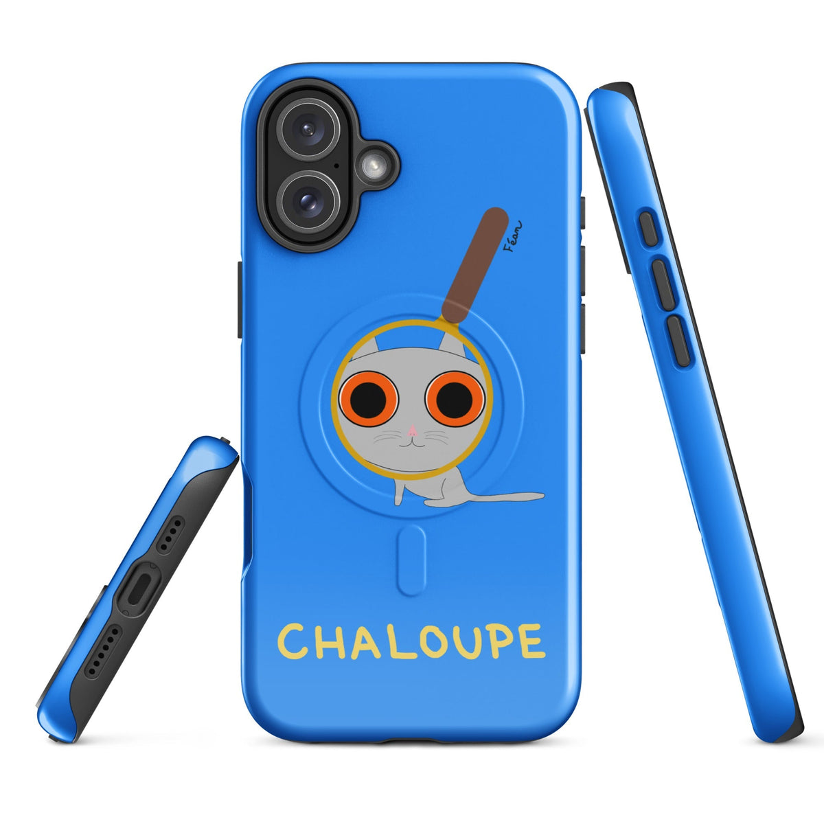 Tu mènes des enquêtes passionnantes sur ton iPhone ? Tu sais avec qui KK a passé ses dernières vacances et comment ouvrir une bouteille de vin sans tire-bouchon ?

Alors cette coque d'iPhone Chaloupe est faite pour toi, détective en herbe (à chat). Quelle que soit ta couleur pref, on a celle qu'il te faut.

En plus, le système d'aimants MagSafe® intégrés permettent une fixation sûre et une charge sans fil plus rapide. La coque est robuste et à double couche.