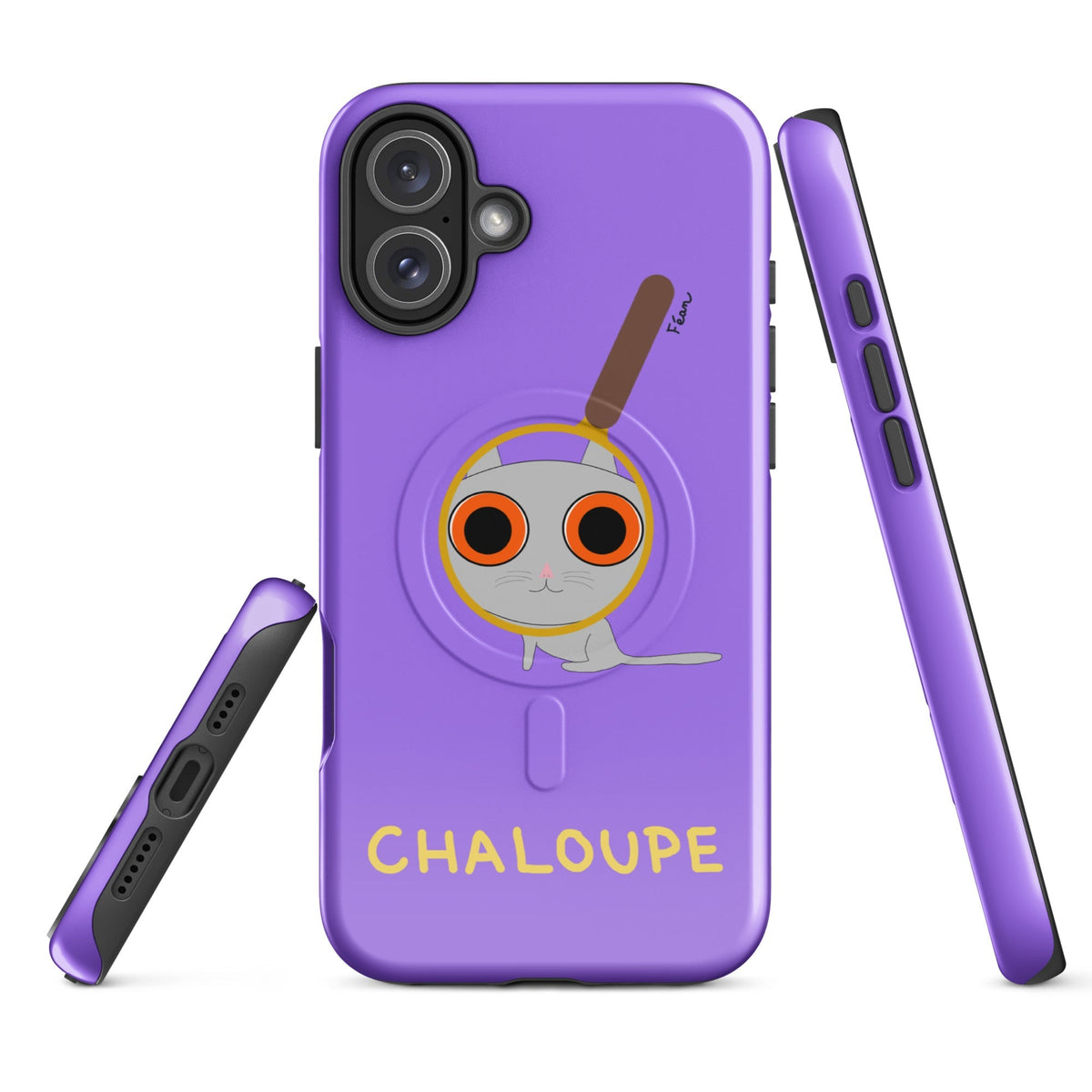 Tu mènes des enquêtes passionnantes sur ton iPhone ? Tu sais avec qui KK a passé ses dernières vacances et comment ouvrir une bouteille de vin sans tire-bouchon ?

Alors cette coque d'iPhone Chaloupe est faite pour toi, détective en herbe (à chat). Quelle que soit ta couleur pref, on a celle qu'il te faut.

En plus, le système d'aimants MagSafe® intégrés permettent une fixation sûre et une charge sans fil plus rapide. La coque est robuste et à double couche.