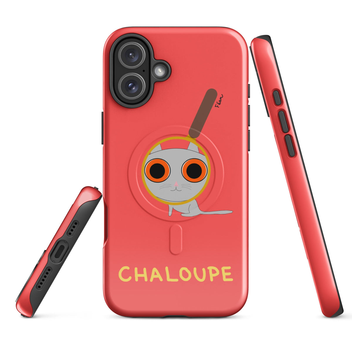 Tu mènes des enquêtes passionnantes sur ton iPhone ? Tu sais avec qui KK a passé ses dernières vacances et comment ouvrir une bouteille de vin sans tire-bouchon ?

Alors cette coque d'iPhone Chaloupe est faite pour toi, détective en herbe (à chat). Quelle que soit ta couleur pref, on a celle qu'il te faut.

En plus, le système d'aimants MagSafe® intégrés permettent une fixation sûre et une charge sans fil plus rapide. La coque est robuste et à double couche.