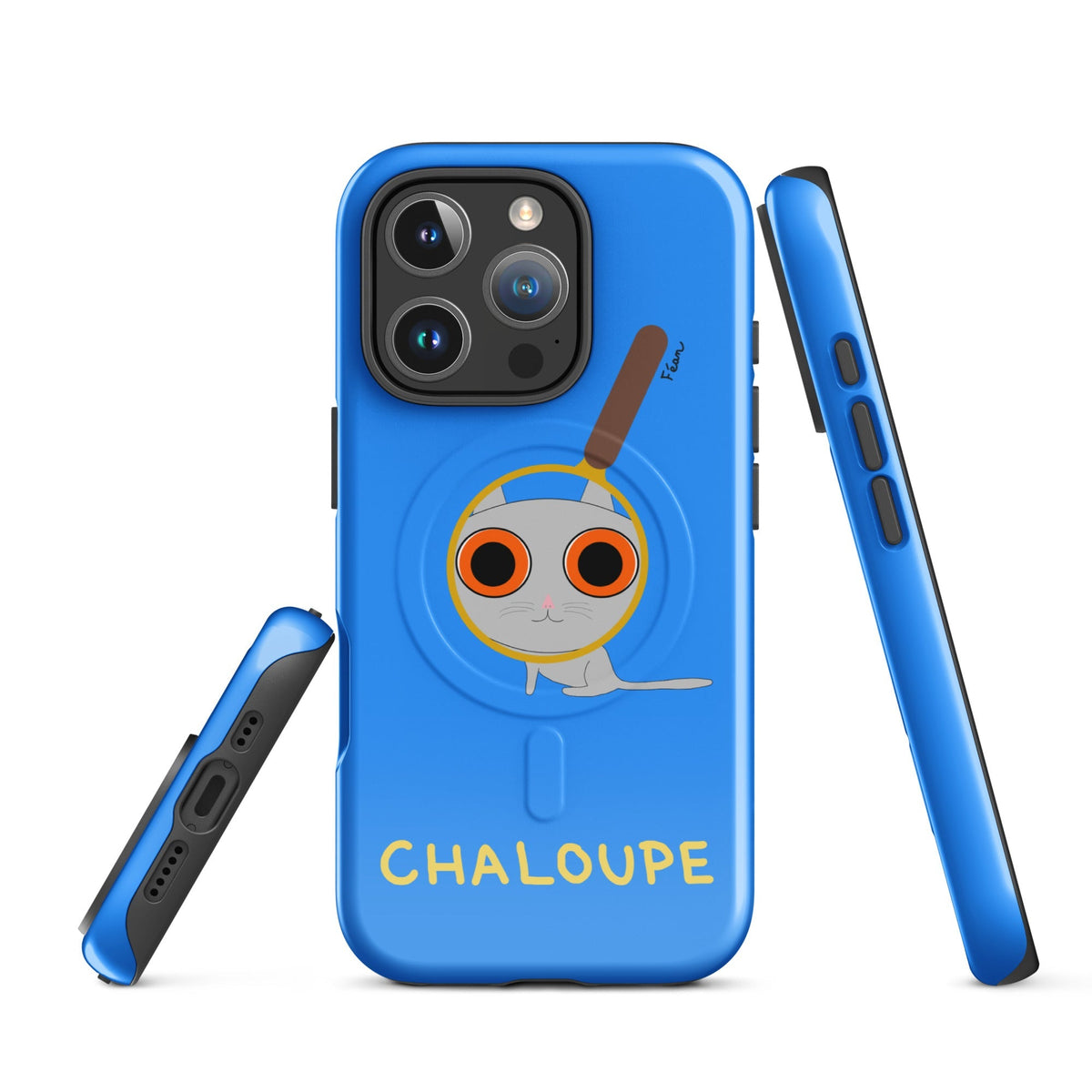 Tu mènes des enquêtes passionnantes sur ton iPhone ? Tu sais avec qui KK a passé ses dernières vacances et comment ouvrir une bouteille de vin sans tire-bouchon ?

Alors cette coque d'iPhone Chaloupe est faite pour toi, détective en herbe (à chat). Quelle que soit ta couleur pref, on a celle qu'il te faut.

En plus, le système d'aimants MagSafe® intégrés permettent une fixation sûre et une charge sans fil plus rapide. La coque est robuste et à double couche.