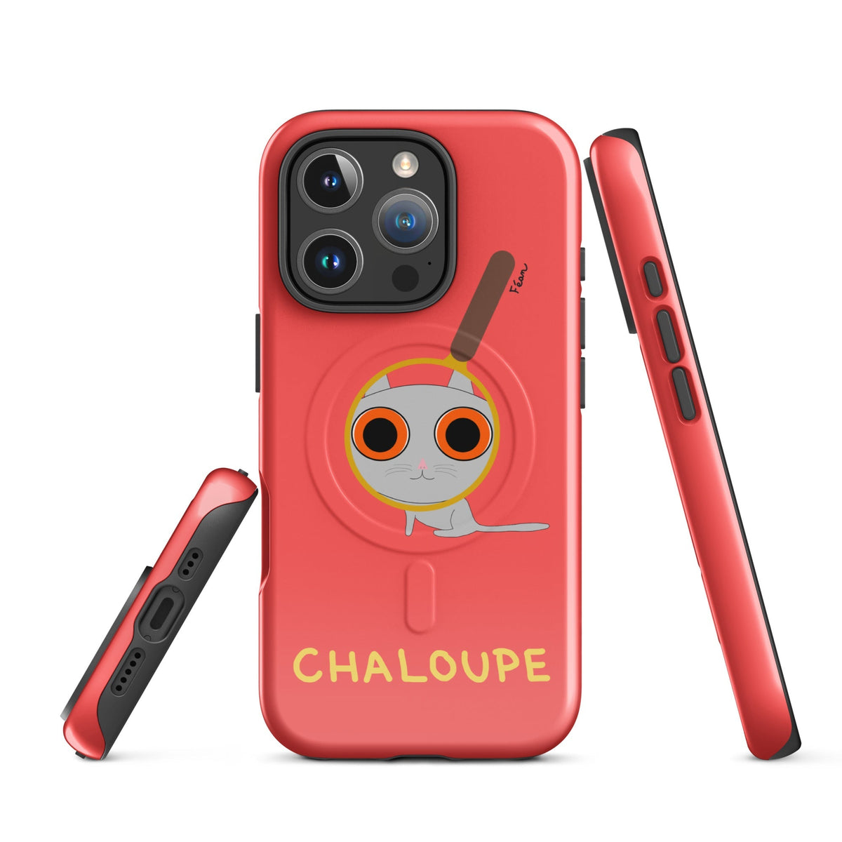 Tu mènes des enquêtes passionnantes sur ton iPhone ? Tu sais avec qui KK a passé ses dernières vacances et comment ouvrir une bouteille de vin sans tire-bouchon ?

Alors cette coque d'iPhone Chaloupe est faite pour toi, détective en herbe (à chat). Quelle que soit ta couleur pref, on a celle qu'il te faut.

En plus, le système d'aimants MagSafe® intégrés permettent une fixation sûre et une charge sans fil plus rapide. La coque est robuste et à double couche.