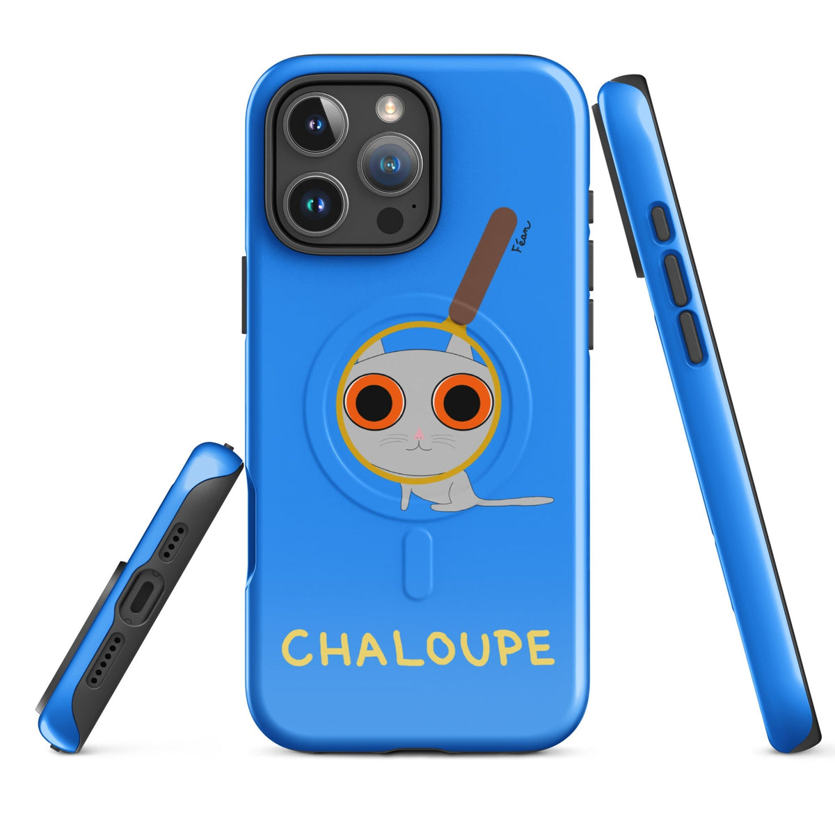 Tu mènes des enquêtes passionnantes sur ton iPhone ? Tu sais avec qui KK a passé ses dernières vacances et comment ouvrir une bouteille de vin sans tire-bouchon ?

Alors cette coque d'iPhone Chaloupe est faite pour toi, détective en herbe (à chat). Quelle que soit ta couleur pref, on a celle qu'il te faut.

En plus, le système d'aimants MagSafe® intégrés permettent une fixation sûre et une charge sans fil plus rapide. La coque est robuste et à double couche.