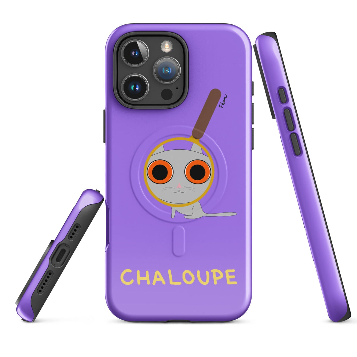 Tu mènes des enquêtes passionnantes sur ton iPhone ? Tu sais avec qui KK a passé ses dernières vacances et comment ouvrir une bouteille de vin sans tire-bouchon ?

Alors cette coque d'iPhone Chaloupe est faite pour toi, détective en herbe (à chat). Quelle que soit ta couleur pref, on a celle qu'il te faut.

En plus, le système d'aimants MagSafe® intégrés permettent une fixation sûre et une charge sans fil plus rapide. La coque est robuste et à double couche.