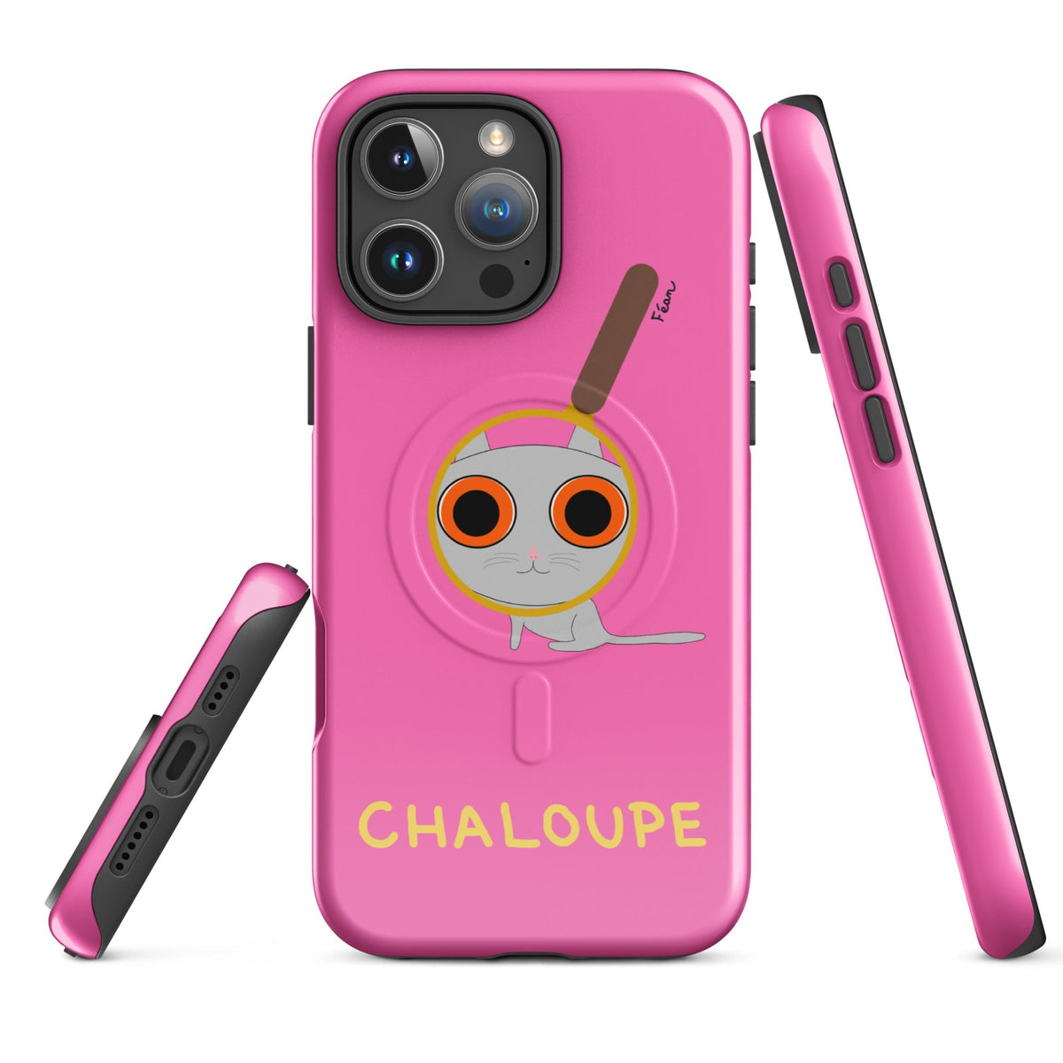 Tu mènes des enquêtes passionnantes sur ton iPhone ? Tu sais avec qui KK a passé ses dernières vacances et comment ouvrir une bouteille de vin sans tire-bouchon ?

Alors cette coque d'iPhone Chaloupe est faite pour toi, détective en herbe (à chat). Quelle que soit ta couleur pref, on a celle qu'il te faut.

En plus, le système d'aimants MagSafe® intégrés permettent une fixation sûre et une charge sans fil plus rapide. La coque est robuste et à double couche.