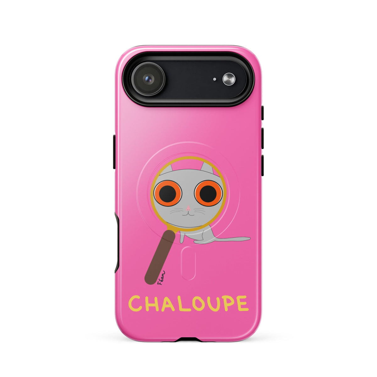 Tu mènes des enquêtes passionnantes sur ton iPhone ? Tu sais avec qui KK a passé ses dernières vacances et comment ouvrir une bouteille de vin sans tire-bouchon ?

Alors cette coque d'iPhone Chaloupe est faite pour toi, détective en herbe (à chat). Quelle que soit ta couleur pref, on a celle qu'il te faut.

En plus, le système d'aimants MagSafe® intégrés permettent une fixation sûre et une charge sans fil plus rapide. La coque est robuste et à double couche.