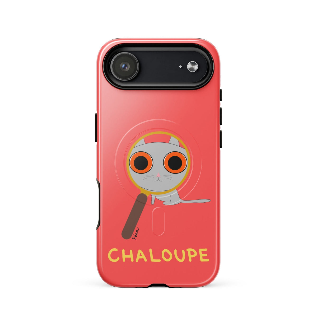 Tu mènes des enquêtes passionnantes sur ton iPhone ? Tu sais avec qui KK a passé ses dernières vacances et comment ouvrir une bouteille de vin sans tire-bouchon ?

Alors cette coque d'iPhone Chaloupe est faite pour toi, détective en herbe (à chat). Quelle que soit ta couleur pref, on a celle qu'il te faut.

En plus, le système d'aimants MagSafe® intégrés permettent une fixation sûre et une charge sans fil plus rapide. La coque est robuste et à double couche.