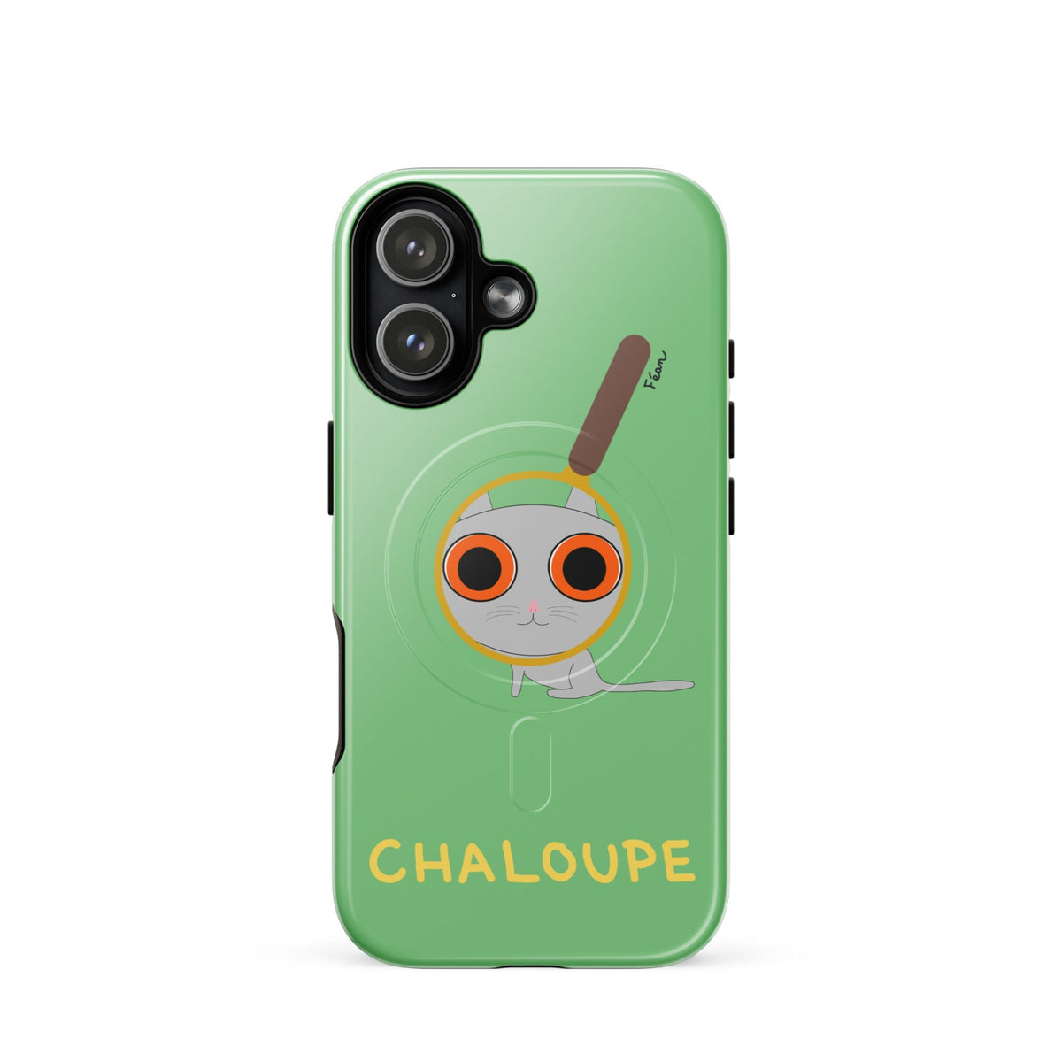 Tu mènes des enquêtes passionnantes sur ton iPhone ? Tu sais avec qui KK a passé ses dernières vacances et comment ouvrir une bouteille de vin sans tire-bouchon ?

Alors cette coque d'iPhone Chaloupe est faite pour toi, détective en herbe (à chat). Quelle que soit ta couleur pref, on a celle qu'il te faut.

En plus, le système d'aimants MagSafe® intégrés permettent une fixation sûre et une charge sans fil plus rapide. La coque est robuste et à double couche.