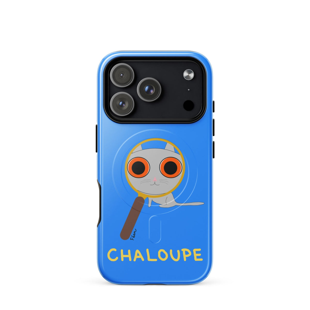 Tu mènes des enquêtes passionnantes sur ton iPhone ? Tu sais avec qui KK a passé ses dernières vacances et comment ouvrir une bouteille de vin sans tire-bouchon ?

Alors cette coque d'iPhone Chaloupe est faite pour toi, détective en herbe (à chat). Quelle que soit ta couleur pref, on a celle qu'il te faut.

En plus, le système d'aimants MagSafe® intégrés permettent une fixation sûre et une charge sans fil plus rapide. La coque est robuste et à double couche.