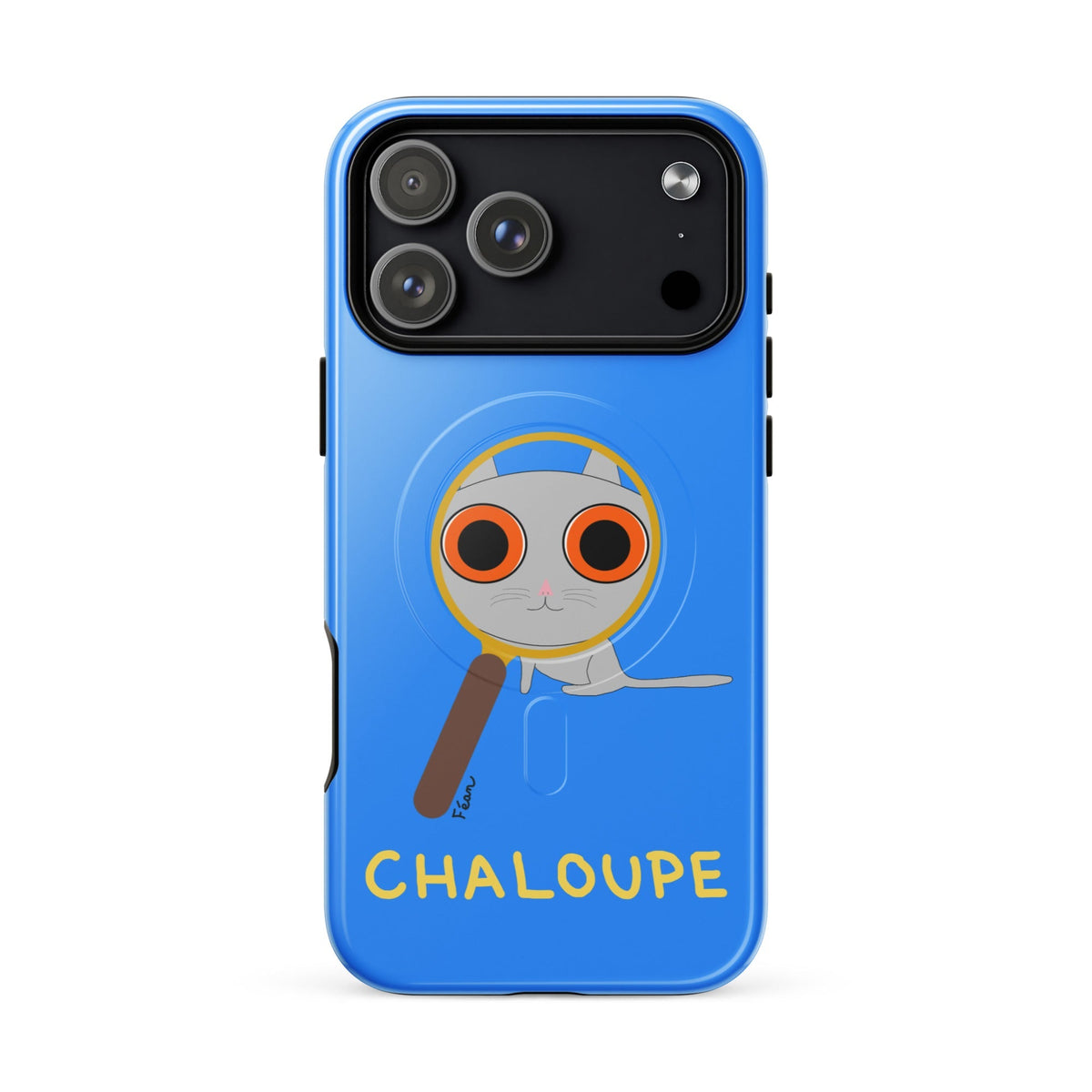 Tu mènes des enquêtes passionnantes sur ton iPhone ? Tu sais avec qui KK a passé ses dernières vacances et comment ouvrir une bouteille de vin sans tire-bouchon ?

Alors cette coque d'iPhone Chaloupe est faite pour toi, détective en herbe (à chat). Quelle que soit ta couleur pref, on a celle qu'il te faut.

En plus, le système d'aimants MagSafe® intégrés permettent une fixation sûre et une charge sans fil plus rapide. La coque est robuste et à double couche.