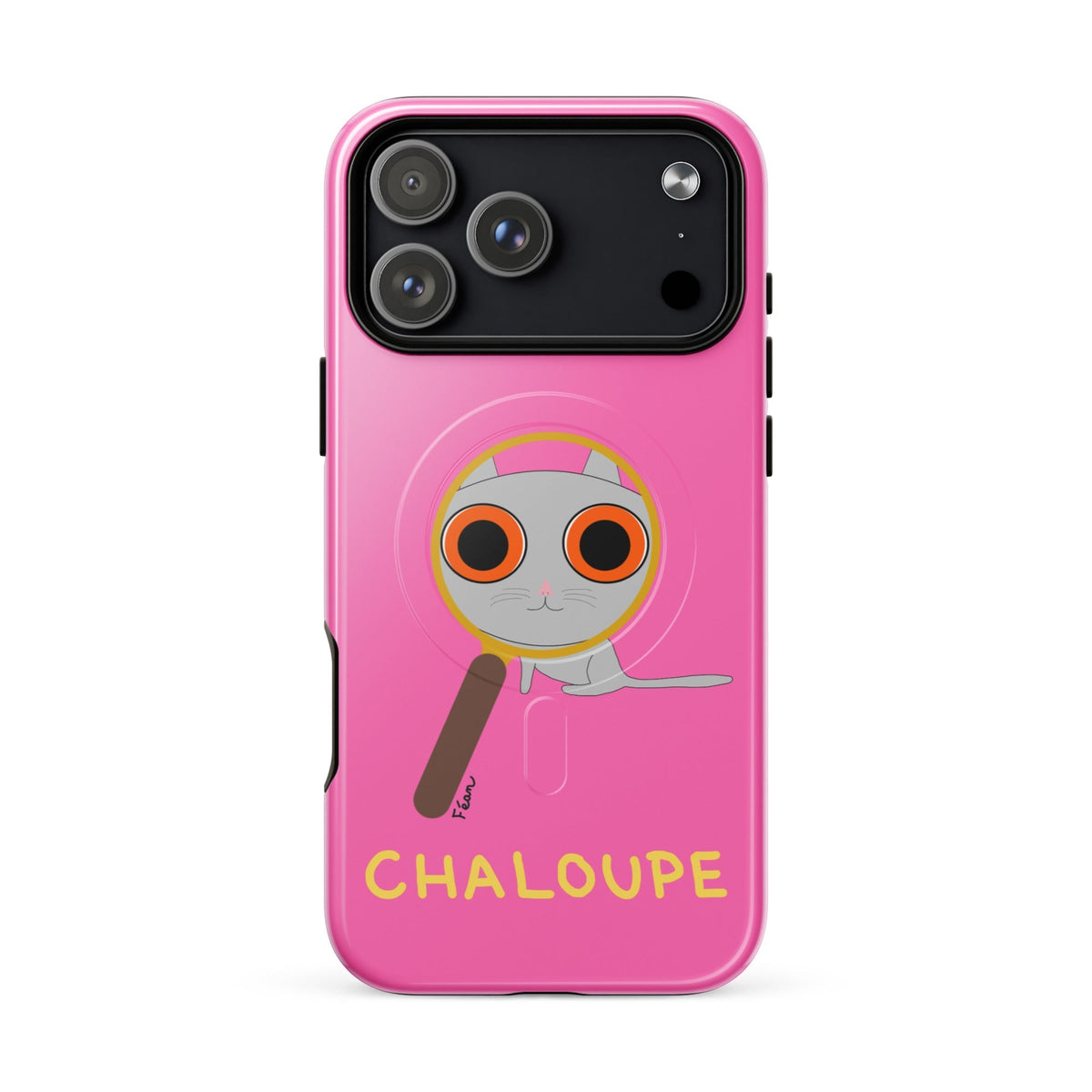 Tu mènes des enquêtes passionnantes sur ton iPhone ? Tu sais avec qui KK a passé ses dernières vacances et comment ouvrir une bouteille de vin sans tire-bouchon ?

Alors cette coque d'iPhone Chaloupe est faite pour toi, détective en herbe (à chat). Quelle que soit ta couleur pref, on a celle qu'il te faut.

En plus, le système d'aimants MagSafe® intégrés permettent une fixation sûre et une charge sans fil plus rapide. La coque est robuste et à double couche.