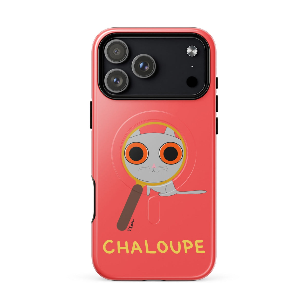 Tu mènes des enquêtes passionnantes sur ton iPhone ? Tu sais avec qui KK a passé ses dernières vacances et comment ouvrir une bouteille de vin sans tire-bouchon ?

Alors cette coque d'iPhone Chaloupe est faite pour toi, détective en herbe (à chat). Quelle que soit ta couleur pref, on a celle qu'il te faut.

En plus, le système d'aimants MagSafe® intégrés permettent une fixation sûre et une charge sans fil plus rapide. La coque est robuste et à double couche.