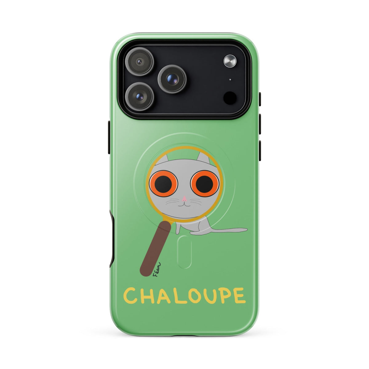 Tu mènes des enquêtes passionnantes sur ton iPhone ? Tu sais avec qui KK a passé ses dernières vacances et comment ouvrir une bouteille de vin sans tire-bouchon ?

Alors cette coque d'iPhone Chaloupe est faite pour toi, détective en herbe (à chat). Quelle que soit ta couleur pref, on a celle qu'il te faut.

En plus, le système d'aimants MagSafe® intégrés permettent une fixation sûre et une charge sans fil plus rapide. La coque est robuste et à double couche.